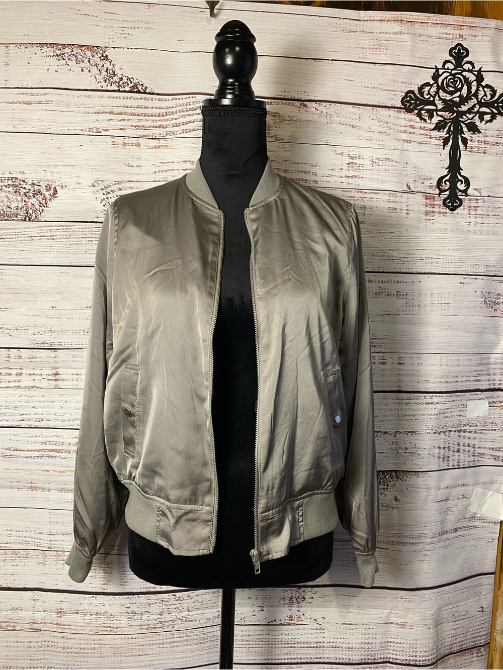 Philosophy Satin Bomber Jacket in Gray Sz-PM